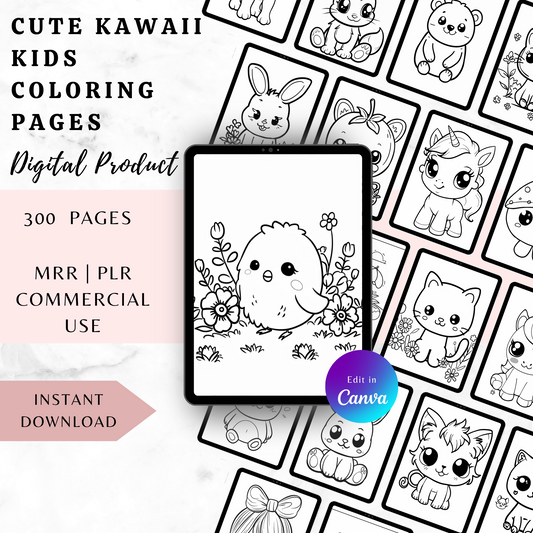 Cute Kawaii Coloring Book: 300 Adorable Pages for All Ages | MRR, PLR, Commercial, and Personal Use