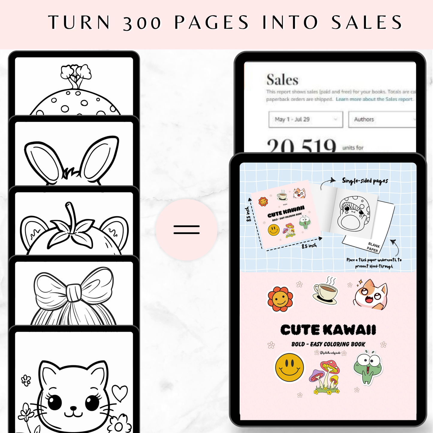 Cute Kawaii Coloring Book: 300 Adorable Pages for All Ages | MRR, PLR, Commercial, and Personal Use