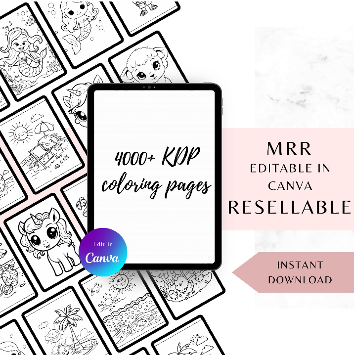 4000+ KDP Coloring Pages with MRR PLR  | Digital Download | Digital Product | Commercial Use Personal Use.